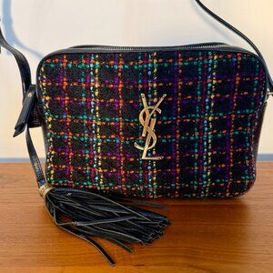 Authentic YSL (Saint Laurent) Tweed Monogram Matelassé Lou Camera Bag